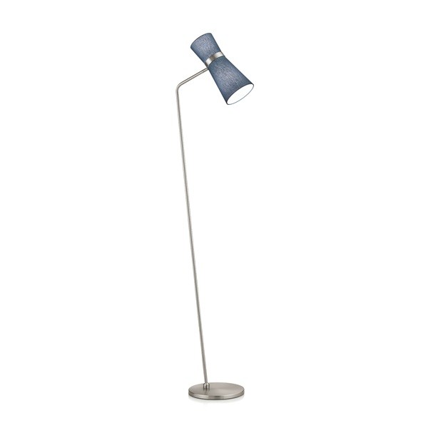 YUNA-S floor lamp, matt nickel – blue chintz shade