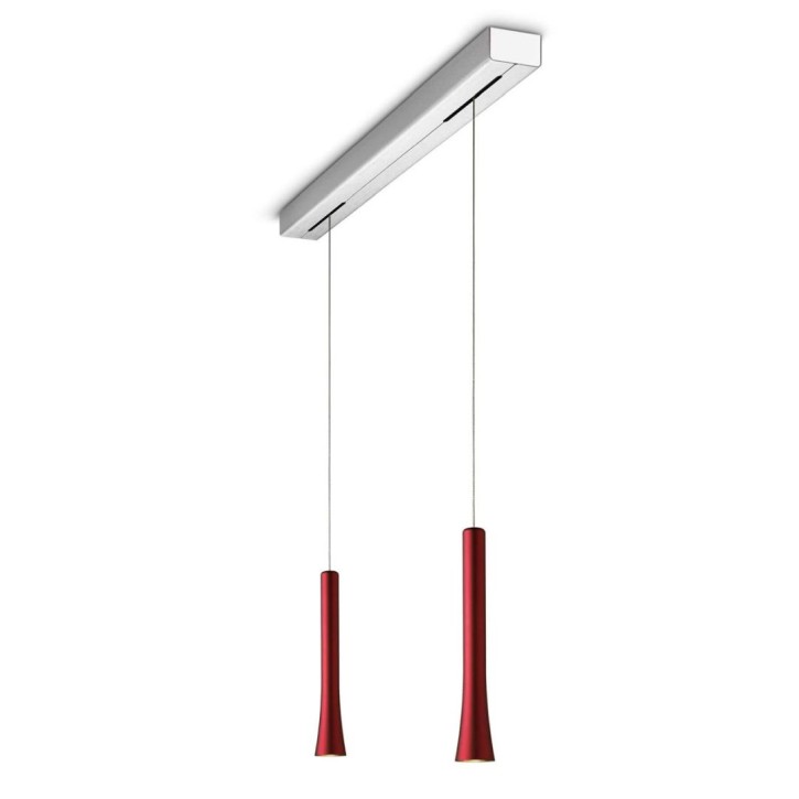 Pendant luminaire RIO, 2 light, red velvet, 220-240V, 50-60Hz, LED, 2700K, 2x 1350lm, 22.4W, CRI>90, externally dimmable (CASAMBI), Integrated LED, canopy brushed aluminium