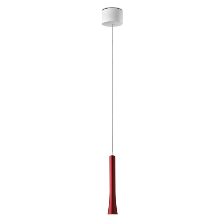 Pendant luminaire RIO, height adjustable, 1 light, red velvet, 220-240V, 50-60Hz, LED, 2700K, 1350lm, 11.2W, CRI>90, externally dimmable (CASAMBI), Integrated LED, canopy matt white