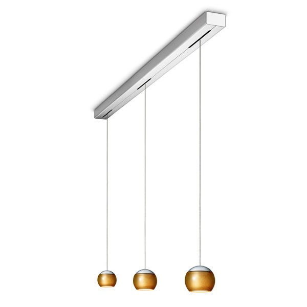 Pendant luminaire BALINO, 3 light, chrom matt, 220-240V, 50-60Hz, LED, 2700K, 3x 1050lm, 33.6W, CRI>90, externally dimmable (CASAMBI), Integrated LED, canopy brushed aluminium, bright gold shade