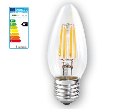 NOSER LED E27 Candle C35, clear, 4W, 350lm, warm white - 2700?K