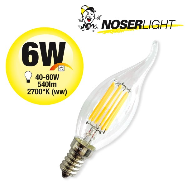 NOSER LED Candle C35, DIMMABLE, clear, E14, 6W, 540lm, 2700?K - warm white, Item no. 448.06D