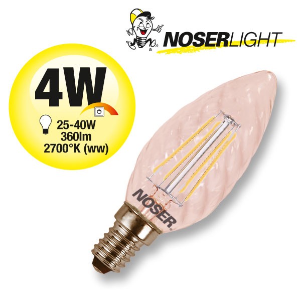 NOSER Filament LED C35 twisted, amber, 4W, 360lm, warm white