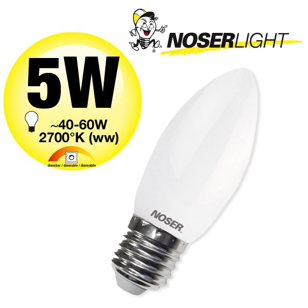 NOSER LED de forme flamme C37, satin, E27, 5W, 550lm, dimmable, 2700K, No. art. 449.0527