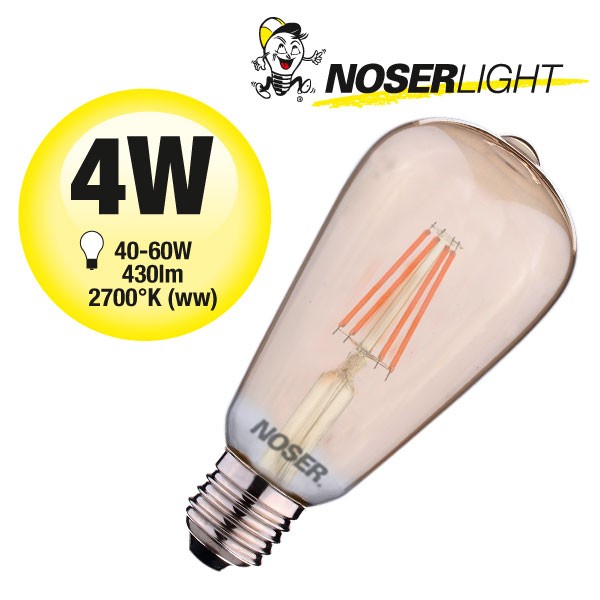 NOSER LED ?Filament ST64, ambr?, E27, 4W, 430lm, blanche chaude