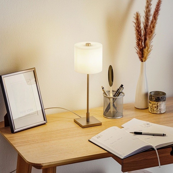 GISA table lamp, matt brass, gold-coloured lacquered base