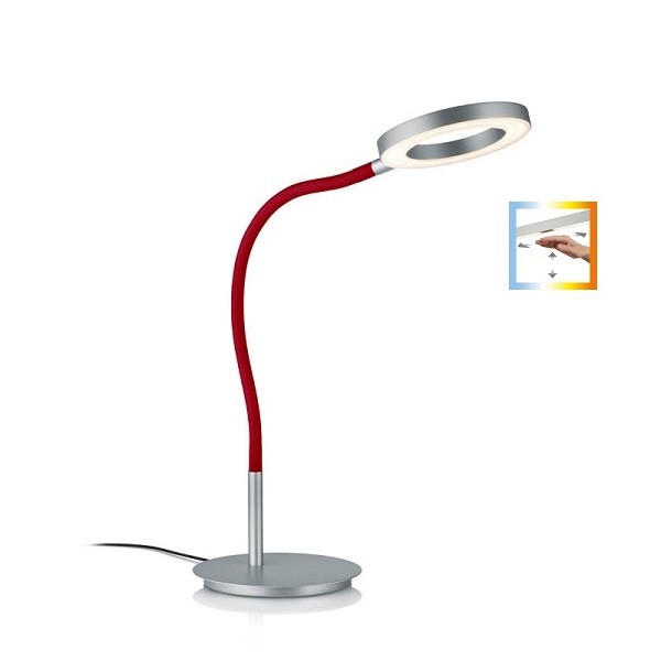 LED-Tischleuchte TESSA-T-Flex, mattnickel - Flexschlauch stoffummantelt rot