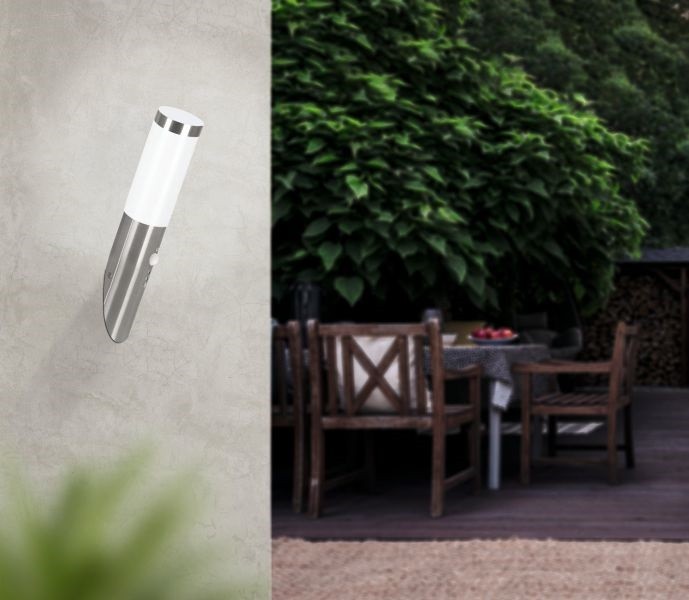 Outdoor Wall Light HELSINKI, with Sensor, stainless steel / white plastic