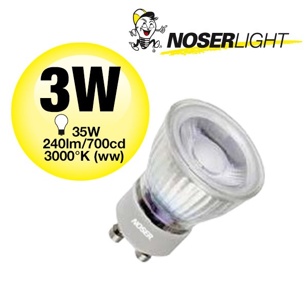 NOSER-LED MR11, 3W, 240V, GU10, 30?, 3000?K