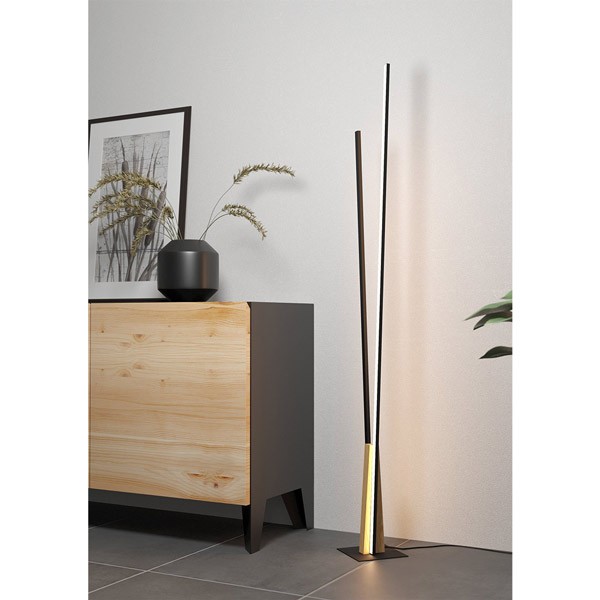 LED floor lamp PANAGRIA, 2-light, black/brown, white