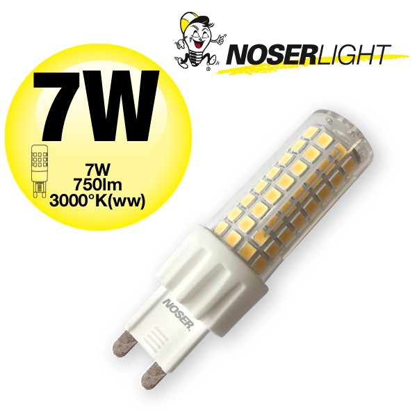 NOSER LED G9, dimmbable, 7W, 220-240V, ~50/60Hz, CRI>80, blanc chaud - 3000°K, pas dimmable,