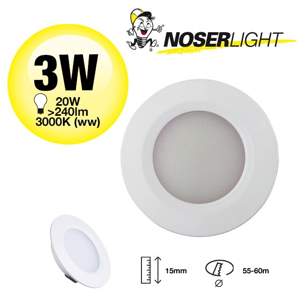 NOSER LED Möbeleinbauleuchte, 3W, weiss