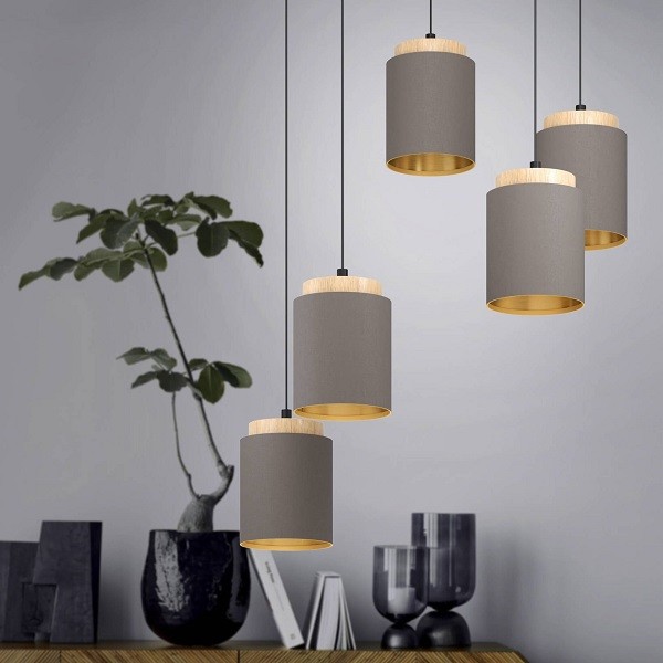 Pendant Light ALBARIZA, 5-flames, black / brown, cappuccino / gold