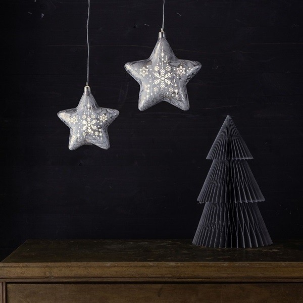 Glass Star Set, silver, 2 pcs.
