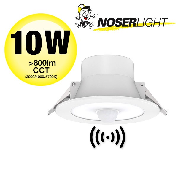 NOSER LED Downlight CCT, 10W, 800lm, white, PIR Sensor,