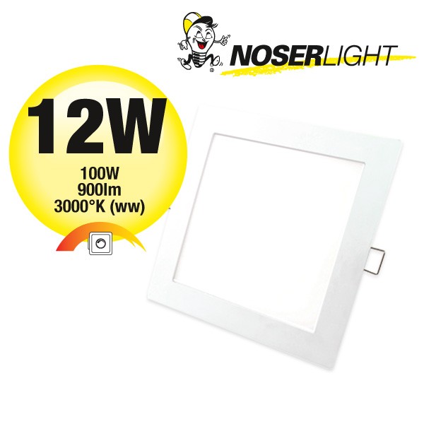 LED "Slim" Downlight / Luminaire ?encastrer, quadratique, couleur blanc, 12W, 900lm, 3000?K blanc chaud, No. art. DLBQ12W-WW