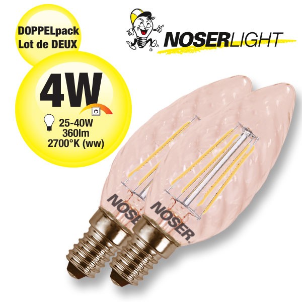 DOPPELPACK! NOSER Filament LED Kerze C35 gedreht, goldgelüstert, 4W, 360lm, warmweiss, Art. Nr. DP449.041