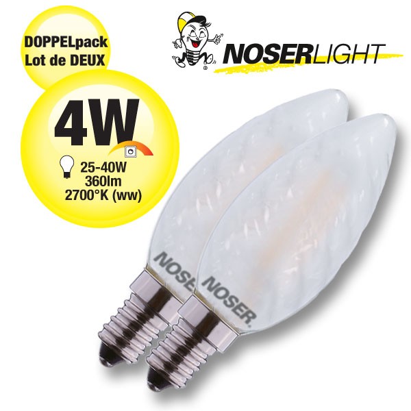 TWIN PACK!! NOSER Filament LED C35 twisted, frosted, 4W, 360lm, warm white