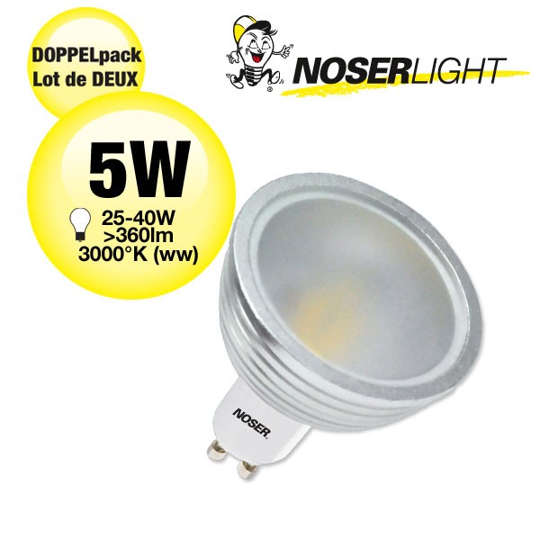 NOSER-LED GU10 -MR16, 51mm-, DIMMABLE , 5W 240V 120degres, blanc chaud (ww)