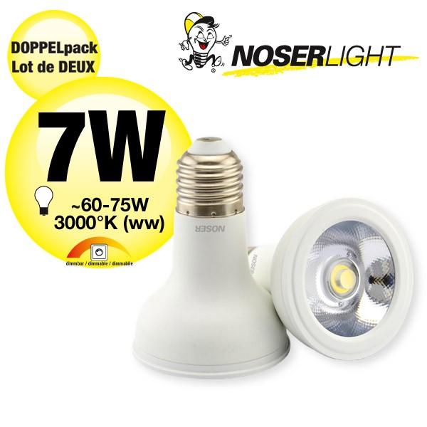 DOUBLE PACK! NOSER High Performance LED-PAR20, 7W, 630lm/1317cd, 3000?K, dimmable 30%-100%,                                                 Item no.: 8840.071