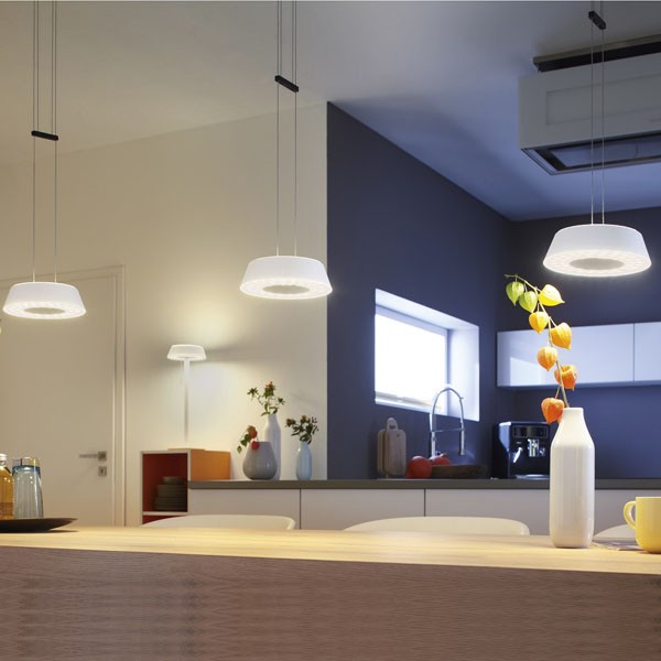 Pendant luminaire GLANCE, 3 lights, matt white, 220-240V, 50-60Hz, 24V DC, 2700K, 3x 1600lm, 63W, CRI>90, canopy matt white, incl. gesture control and switch