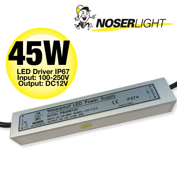 NOSER - LED Driver IP67, 45W puissance, 240VAC/12VDC, couleur alu