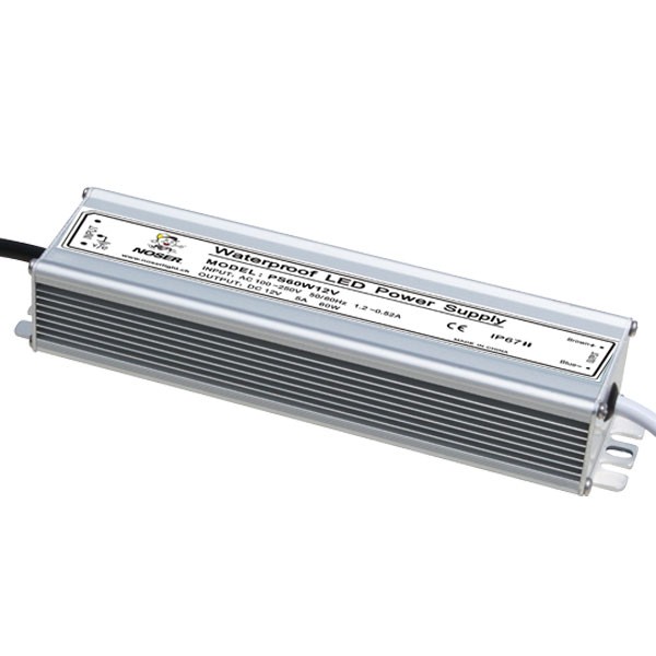 NOSER- LED Driver IP67, 60W Leistung, 240VAC/12VDC, Farbe alu