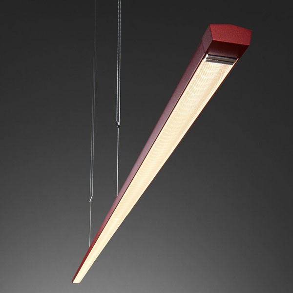 Pendant luminaire LISGO SKY STRAIGHT, matt red, 120-277V, 50-60Hz, 24V DC, LED, 2700K, 2950lm, 32W, CRI>90, Integrated LED, height adjustable, can be shortened 